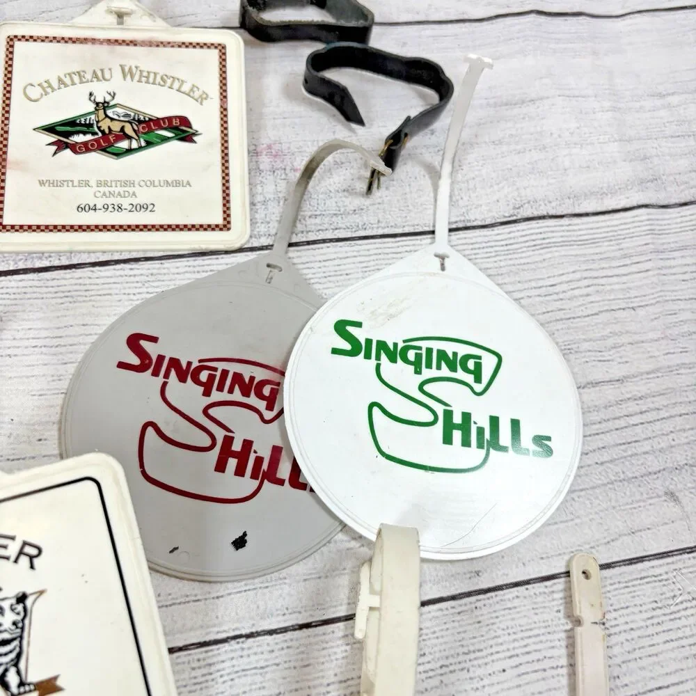 Vintage Golf Bag Tags Various Courses Lot 17 Plastic Whistler Nicklaus Adobe